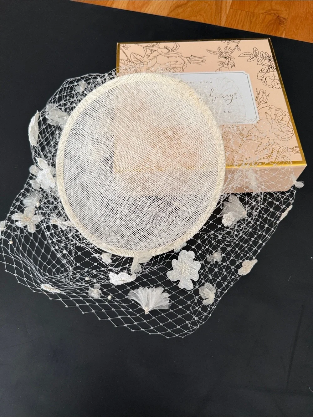 Reformation handmade Ivory Floral Veil Pillbox Hat